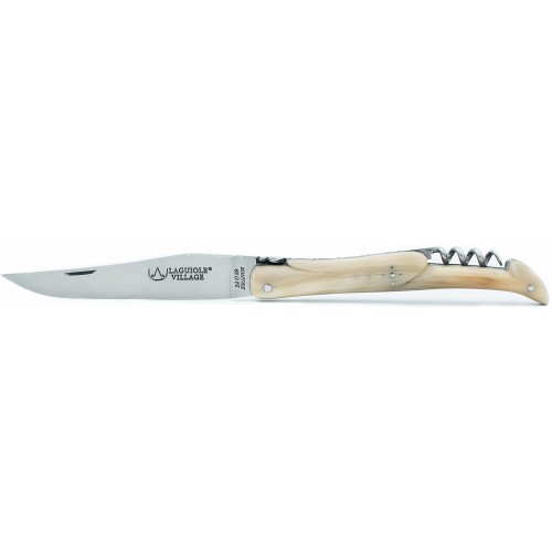 12 cm 2 bolsters Laguiole knife with a corkscrew in blond horn tip