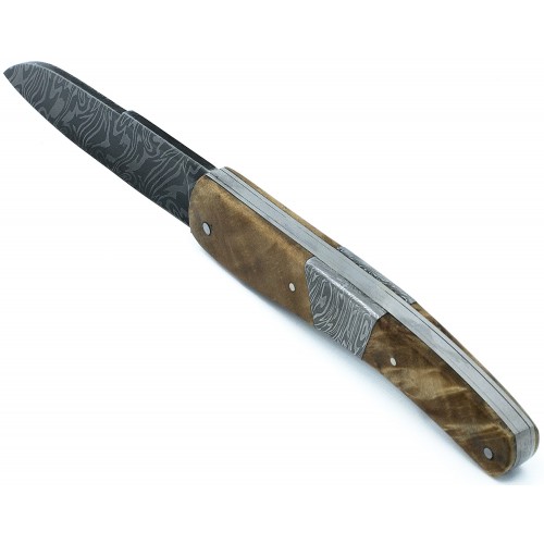 Antartica knife damascus insert carbon damascus blade in poplar fork