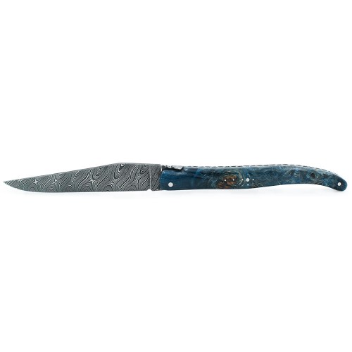Couteau Laguiole 12 cm en fourche de peuplier teinté et lame damas carbone