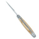 Couteau Laguiole 12 cm 2 mitres en olivier et lame damas japonais