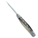 Couteau Laguiole 12 cm 2 mitres en pointe de corne et lame damas japonais