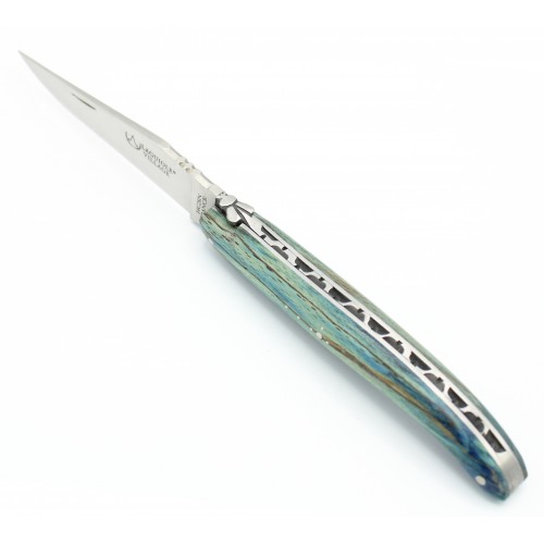Couteau Laguiole 11cm Plein manche en Hêtre de l'Aubrac Bleu Roi