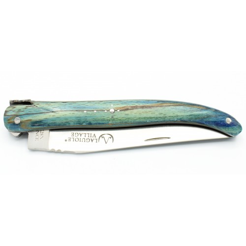 Couteau Laguiole 11cm Plein manche en Hêtre de l'Aubrac Bleu Roi