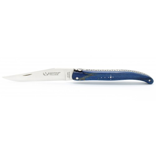 Couteau de Laguiole 11cm plein manche en Hêtre de l'Aubrac Bleu Russe
