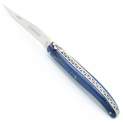 Couteau de Laguiole 11cm plein manche en Hêtre de l'Aubrac Bleu Russe