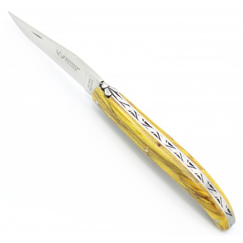 Couteau Laguiole 11cm Plein manche en Hêtre de l'Aubrac Jaune