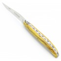 Couteau Laguiole 11cm Plein manche en Hêtre de l'Aubrac Jaune