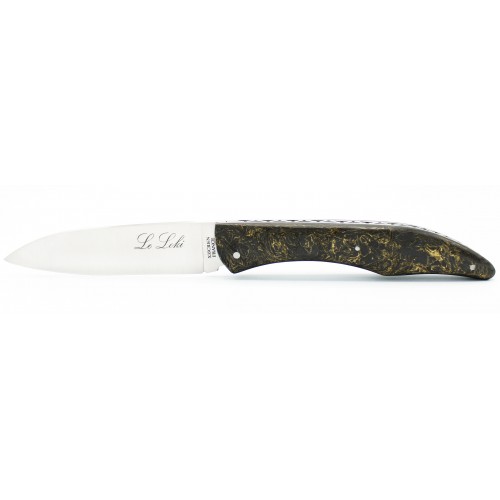 Couteau Le Loki 12cm plein manche en Fibre de carbone et feuilles d'or