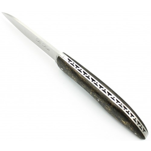 Couteau Le Loki 12cm plein manche en Fibre de carbone et feuilles d'or