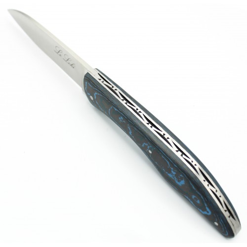 Couteau Le Loki 12cm plein manche en Fibre de carbone Bleu orage
