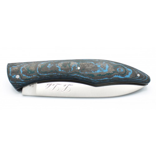 Couteau Le Loki 12cm plein manche en Fibre de carbone Bleu orage