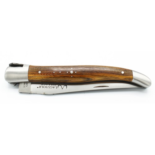 Laguiole pocket knife 12 cm 2 bolsters  in wood, engraved dog