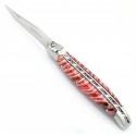 Couteau Laguiole 12cm 2 mitres en molaire de mammouth rouge