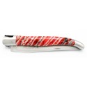 Couteau Laguiole 12cm 2 mitres en molaire de mammouth rouge