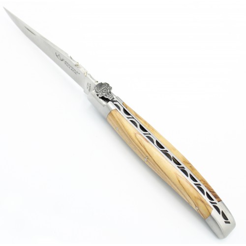 Couteau Laguiole 12cm 2 mitres en bois, Tête de Taureau