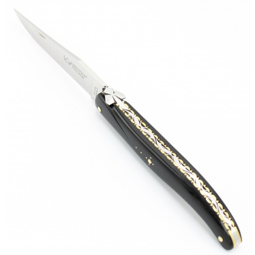 Couteau Laguiole d'exception 12 cm plein manche pointe de corne noire