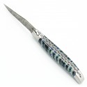 Laguiole pocket knife in mammoth molar and carbon damascus blade