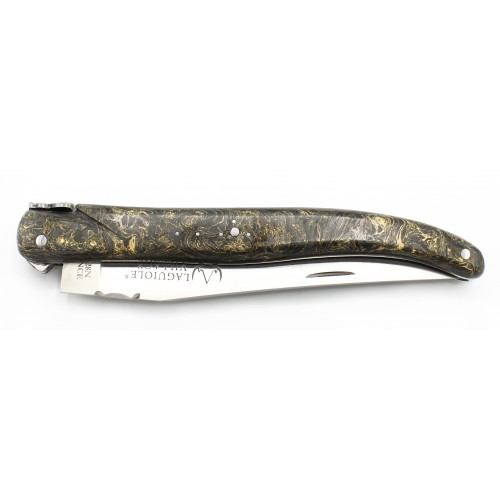 Laguiole pocket knife in dark matter gold carbon fiber