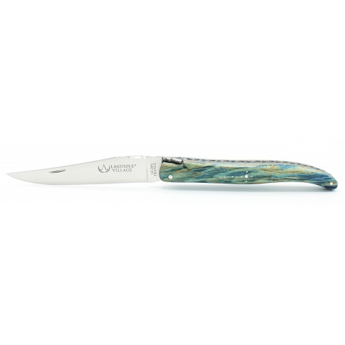 Couteau Laguiole 12 cm plein manche en hêtre de l'Aubrac bleu roi
