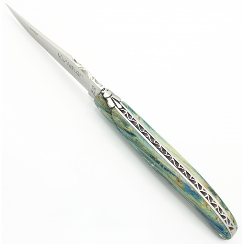 Couteau Laguiole 12 cm plein manche en hêtre de l'Aubrac bleu roi