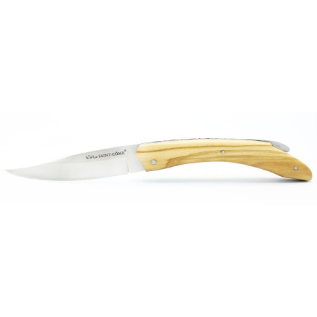 Le Saint Côme, folding knife with a pump closure, 11cm full handle in olivewood