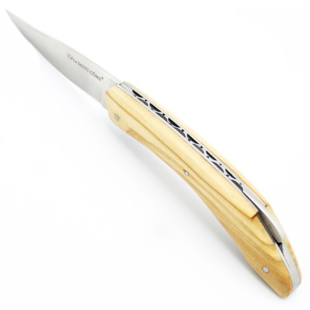 Le Saint Côme, folding knife with a pump closure, 11cm full handle in olivewood