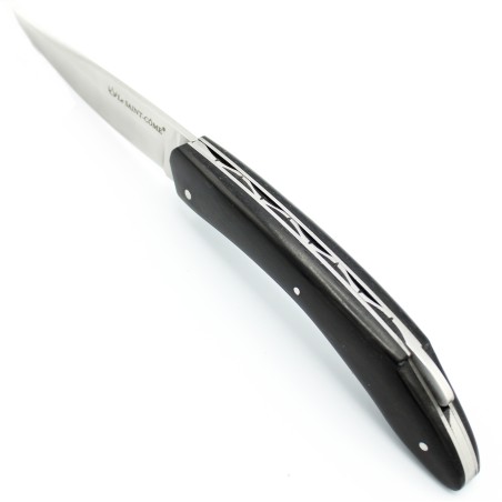 Le Saint Côme, folding knife with a pump closure, 11cm full handle in ebony