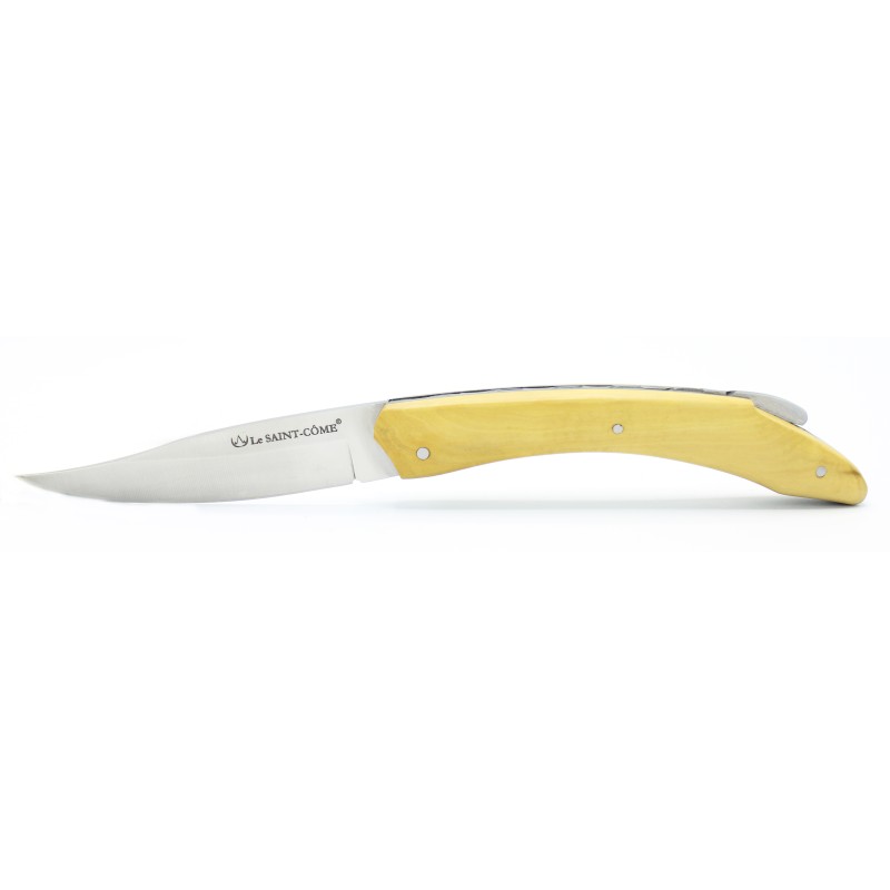 Le Saint Côme, folding knife with a pump closure, 11cm full handle in boxwood