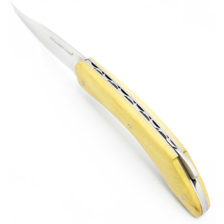 Le Saint Côme, folding knife with a pump closure, 11cm full handle in boxwood