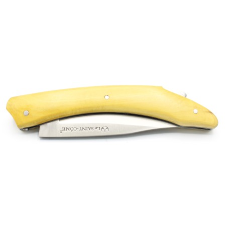 Le Saint Côme, folding knife with a pump closure, 11cm full handle in boxwood