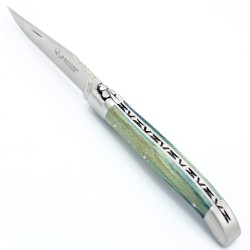 Laguiole pocket knife 11 cm 2 bolsters in blue turquoize beech