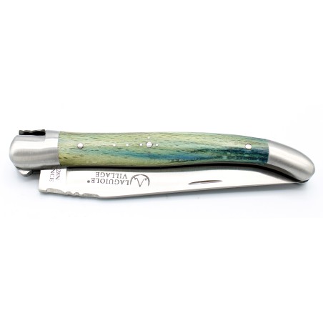 Laguiole pocket knife 11 cm 2 bolsters in blue turquoize beech