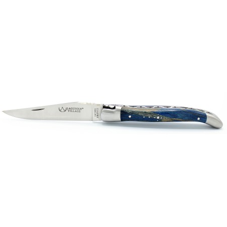 Couteau Laguiole 11 cm 2 mitres en Hêtre de l'Aubrac bleu russe