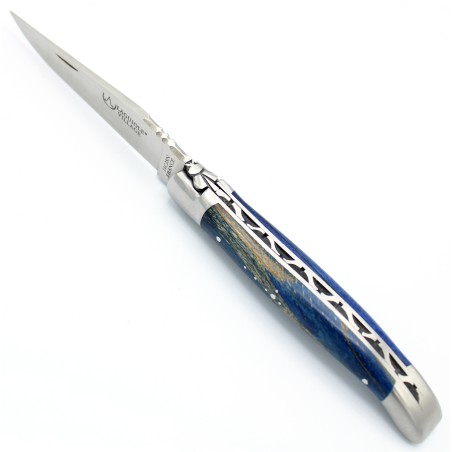 Couteau Laguiole 11 cm 2 mitres en Hêtre de l'Aubrac bleu russe