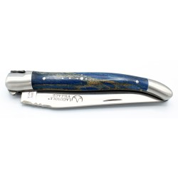 Couteau Laguiole 11 cm 2 mitres en Hêtre de l'Aubrac bleu russe