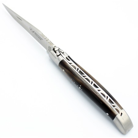 Couteau Laguiole 11 cm 2 mitres en pointe de corne marbrée