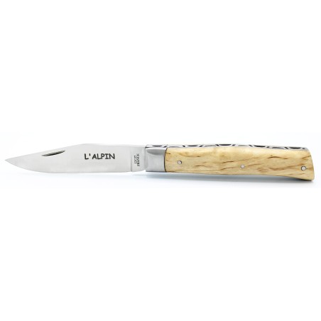 Couteau L'Alpin ressort guilloché en bouleau