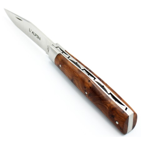 Couteau L'Alpin ressort guilloché en Thuya