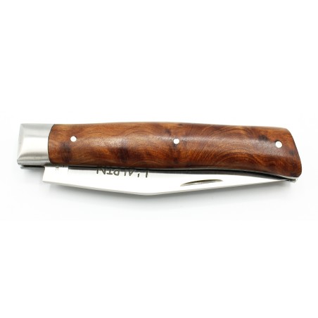 Couteau L'Alpin ressort guilloché en Thuya