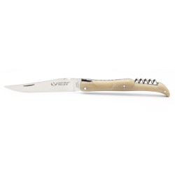 Couteau Laguiole 12 cm plein manche avec tire-bouchon en pointe de corne blonde