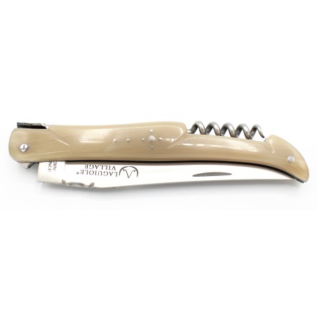 Laguiole pocket knife 12 cm full handle with a corkscrew in blond horn tip