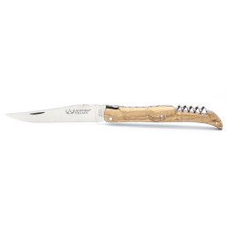 Couteau Laguiole 12 cm plein manche avec tire-bouchon en olivier