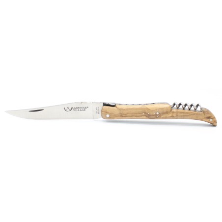 Couteau Laguiole 12 cm plein manche avec tire-bouchon en olivier