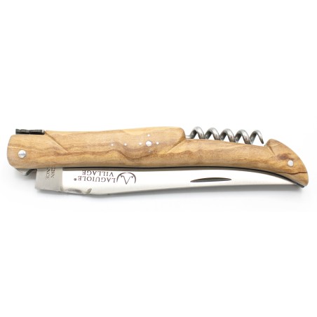 Couteau Laguiole 12 cm plein manche avec tire-bouchon en olivier