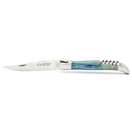 Couteau Laguiole 12cm 2 mitres tire-bouchon en hêtre bleu roi