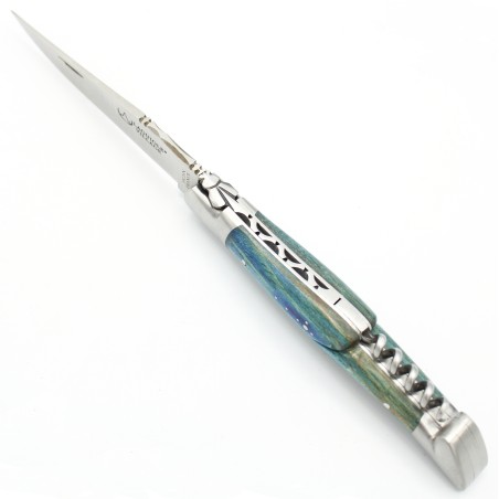 Couteau Laguiole 12cm 2 mitres tire-bouchon en hêtre bleu roi