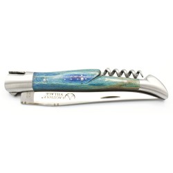 Laguiole pocket knife 12cm 2 boldters in Blue beech with a corkscrew