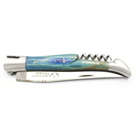 Couteau Laguiole 12cm 2 mitres tire-bouchon en hêtre bleu roi