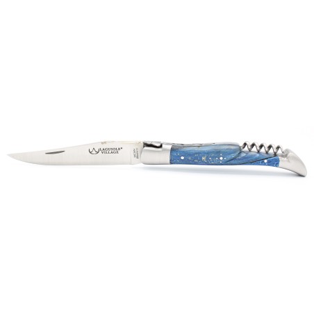 Couteau Laguiole 12cm 2 mitres tire-bouchon en hêtre bleu russe