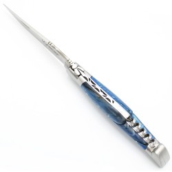 Couteau Laguiole 12cm 2 mitres tire-bouchon en hêtre bleu russe